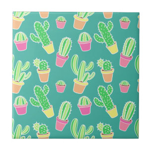 Carreau Cactus D'Aquarelle De Neon Dans Les Motifs De Pots