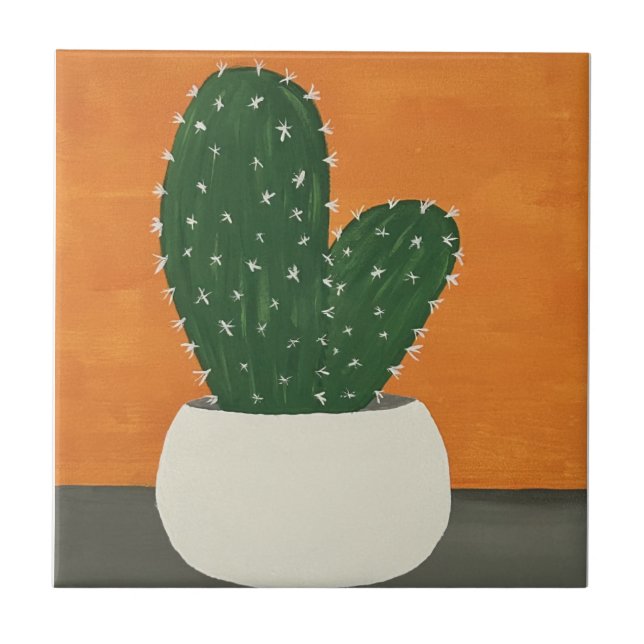 Carreau Cactus pointillés en acrylique orange et gris (Devant)