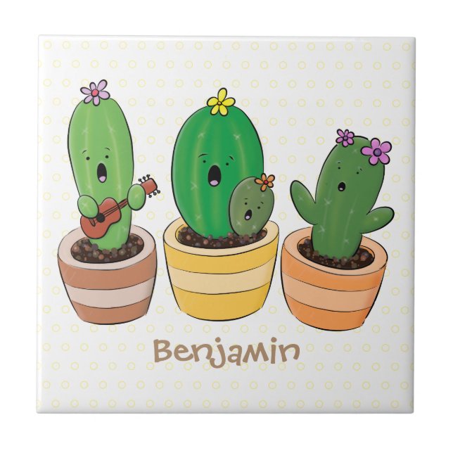 Carreau Cactus trio chantante mignonne dessin animé (Devant)