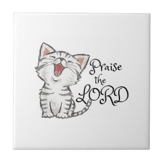 Carreau cadeau d'écriture chrétienne avec un chat mignon,