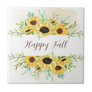 Carreau Cadre de tournesol automne avec texte personnalisa