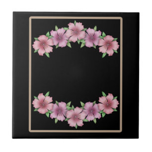 Carreau Cadre floral caricature fleurs beige bordure noir 