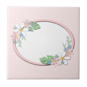 Carreau Cadre floral rose rond enfants ressort personniza 