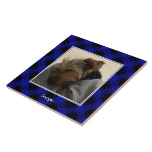 Carreau Cadre Photo Personnalisé Cute Classic Bleu & Noir 