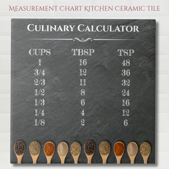 Carreau Calculatrice culinaire Diagramme de mesure de cuis (Culinary Calculator Kitchen Measurement Chart Ceramic Tile)