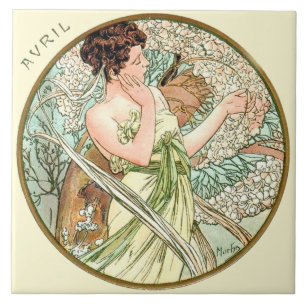 Carreau Calendrier avril de Nouveau Mucha d'art