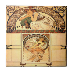 Carreau Calendrier des fleurs de cerisiers Alphonse Mucha