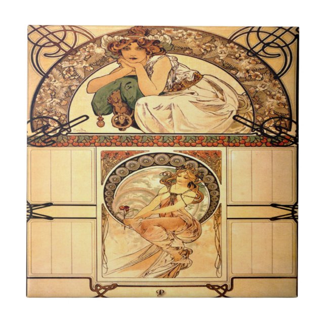 Carreau Calendrier des fleurs de cerisiers Alphonse Mucha (Devant)