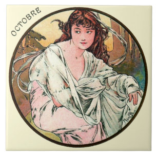 Carreau Calendrier octobre de Nouveau Mucha d'art