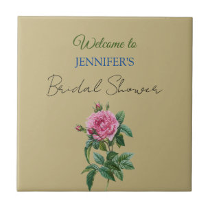 Carreau Calligraphie Élégant Fleurs Bienvenue Mariage
