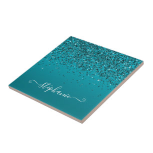 Carreau Calligraphie Féminine Dégradé Turquoise Foncé Pail