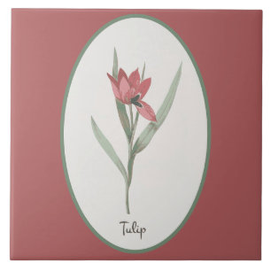 Carreau Caméo vintage de Fleur de Tulipe sur rose