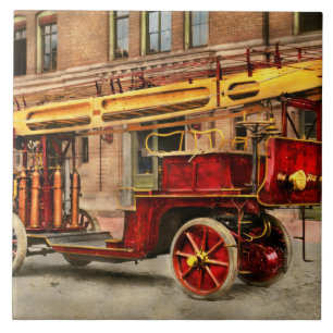 Carreau Camion de pompiers - Une échelle électrique 1907