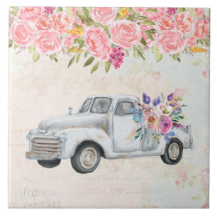 Carreau Camion de ramassage vintage Aquarelle rustique