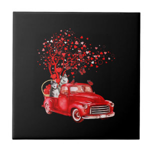 Carreau Camion rouge husky  Valentine Butterfly Heart