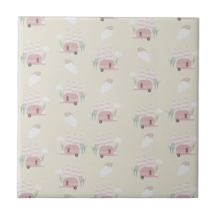 Carreau Camping-car rose motif terreux