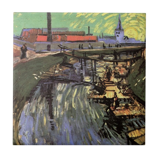 Carreau Canal avec femmes Laver par Vincent van Gogh (Devant)