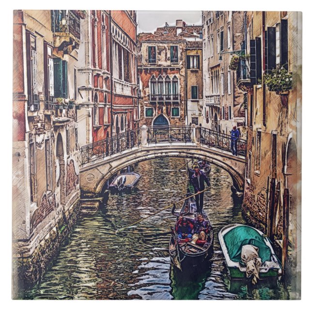 Carreau Canal de Venise avec maisons et gondole. Italie. (Devant)