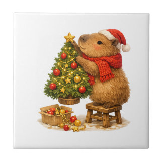 Carreau Capybara de Noël décorant l'arbre