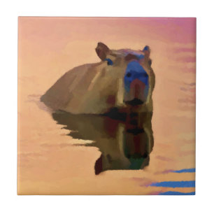 Carreau Capybara Émergée d'un lac paisible
