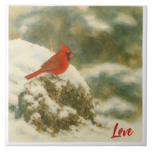 Carreau Cardinal d'hiver à l'aquarelle