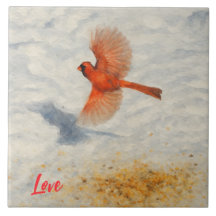 Cardinal en vol à l'aquarelle hivernale