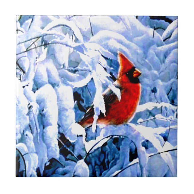 Carreau Cardinal Rouge dans la neige d'hiver (Devant)