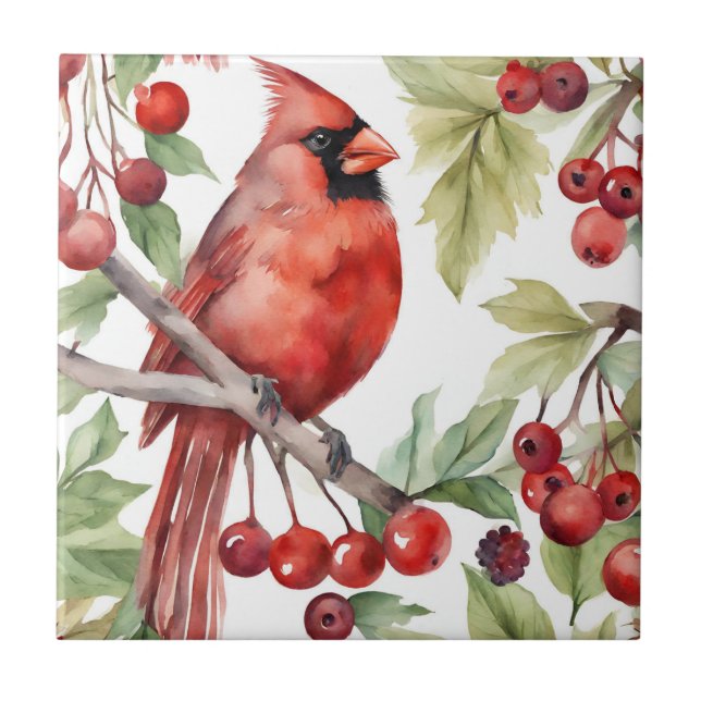 Carreau Cardinal Rouge et Branche de Berry Rouge Noël (Devant)