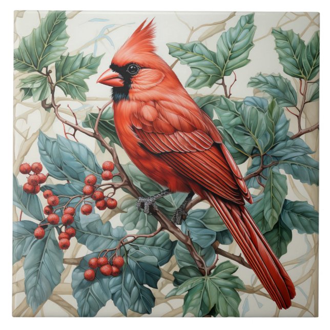 Carreau Cardinal rouge sur Berry Bush (Devant)