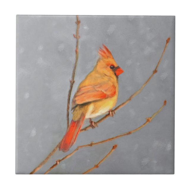 Carreau Cardinal sur la peinture de branche - Art original (Devant)