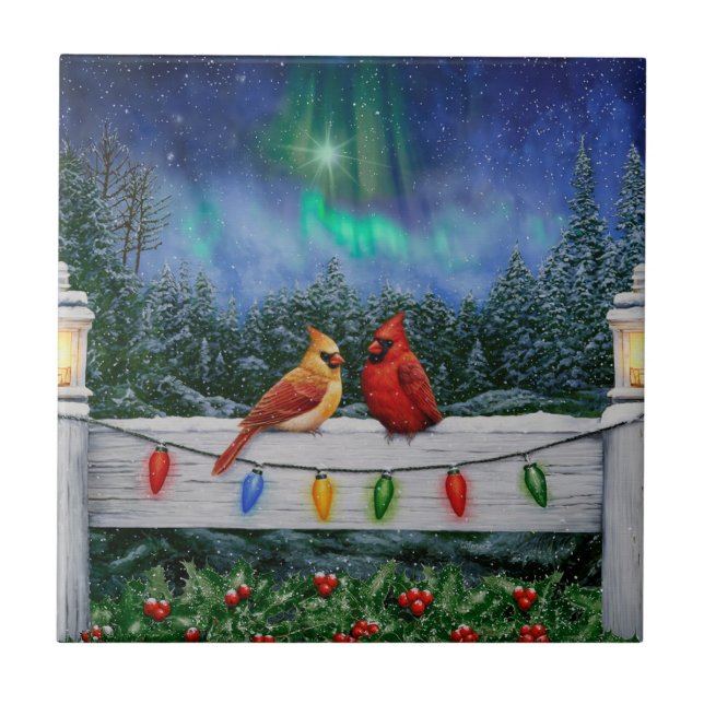 Carreau Cardinaux et lumières de Noël Neige d'hiver (Devant)
