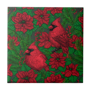 Carreau Cardinaux et poinsettia pour Noël