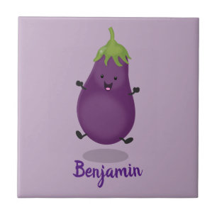 Carreau Caricature d'aubergine d'aubergine joliment heureu