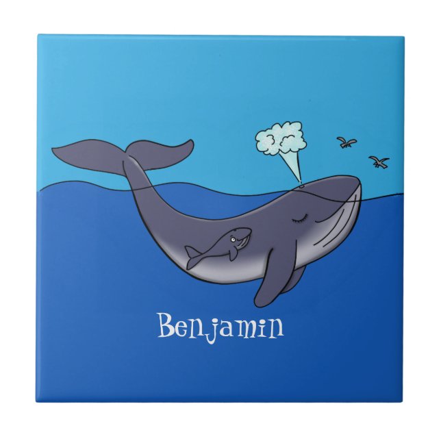 Carreau Caricature de baleine mignonne et de baleine de ve (Devant)