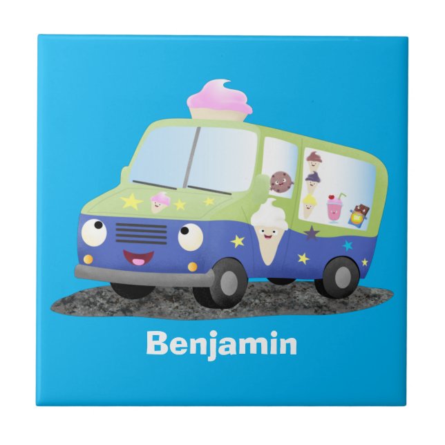 Carreau Caricature de camion de glace joli (Devant)