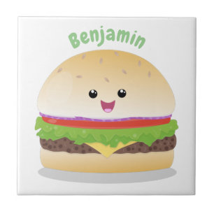 Carreau Caricature de hamburger kawaii joyeux