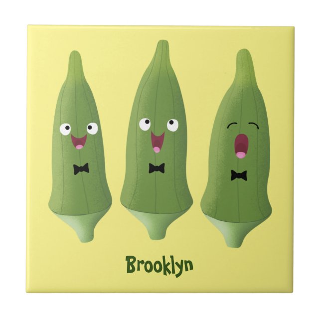 Carreau Caricature de légumes de l'okra chantante mignonne (Devant)