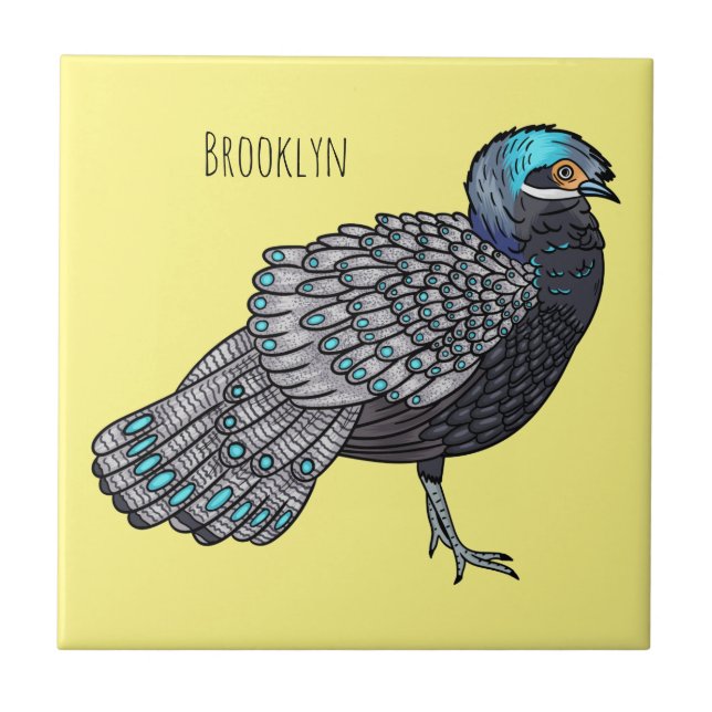 Carreau Caricature d'oiseau de faisan paon de Bornéo (Devant)
