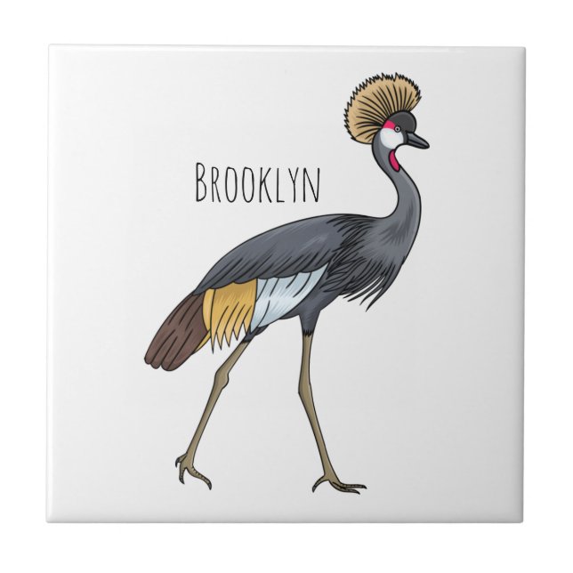 Carreau Caricature d'oiseau de grue couronné gris (Devant)