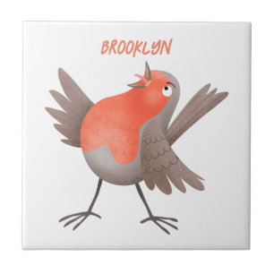 Carreau Caricature d'oiseau rouge chantant mignon
