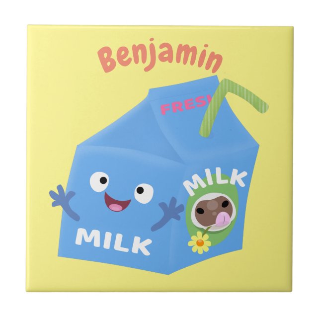 Carreau Caricature en carton de lait joyeux (Devant)