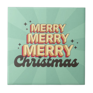 Carreau Caricature rétro design joyeux texte de Noël