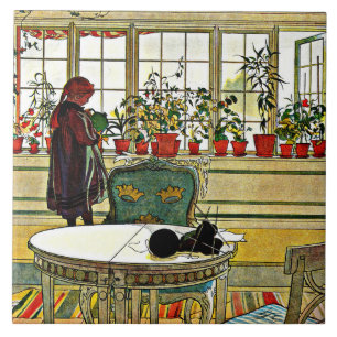 Carreau Carl Larsson - Fleurs sur un rebord de fenêtre