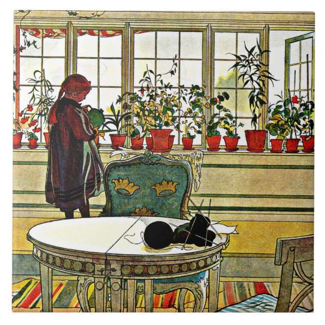 Carreau Carl Larsson - Fleurs sur un rebord de fenêtre (Devant)