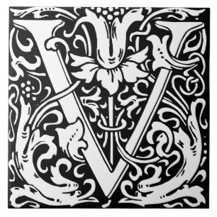 Carreau Carrelage à lettre monogramme alphabet floral V