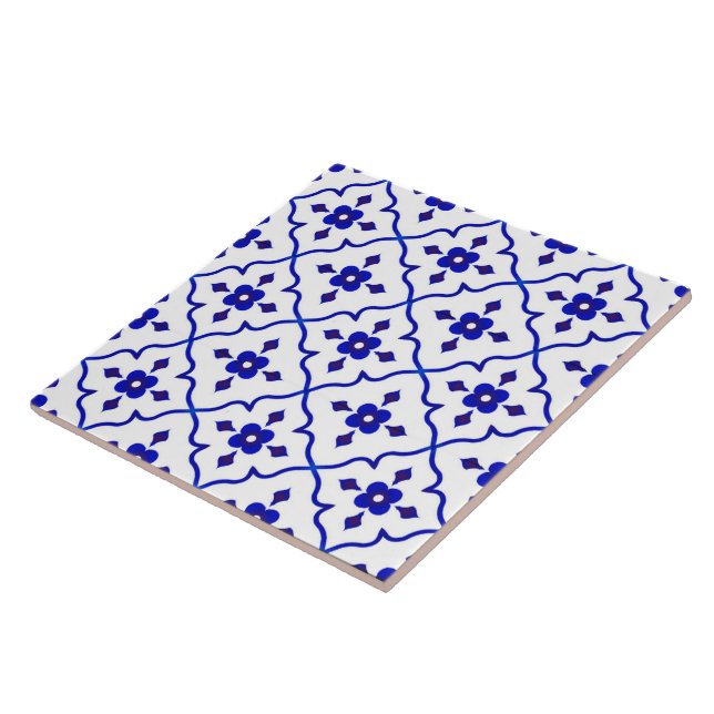 Carreau Carrelage bleu céramique à l'italienne. (Côté)