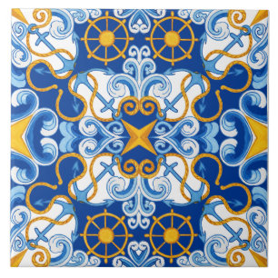 Carreau Carrelage bleu méditerranéen Motif