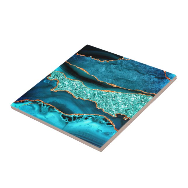 Carreau Carrelage bleu turquoise en marbre brillant Aqua T (Côté)