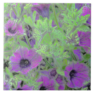 CARREAU CARRELAGE CÉRAMIQUE FLORALE/PETUNIES POURPULAIRES/