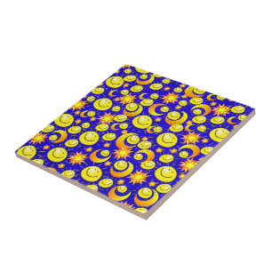 Carreau Carrelage céramique Soleil Lune Orange Jaune Etoil